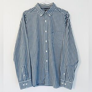 Gingham Check Large Long Sleeve Button Down Dress Shirt Nautica White Navy